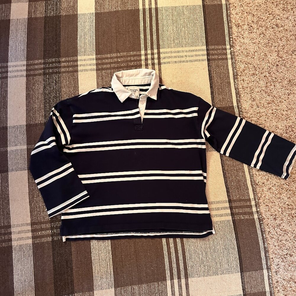Abercrombie & Fitch Stripe Collar Rugby Polo Long Sleeve Size M